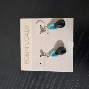 Robin Coady teardrop Post earrings with black onyx and turquoise beads